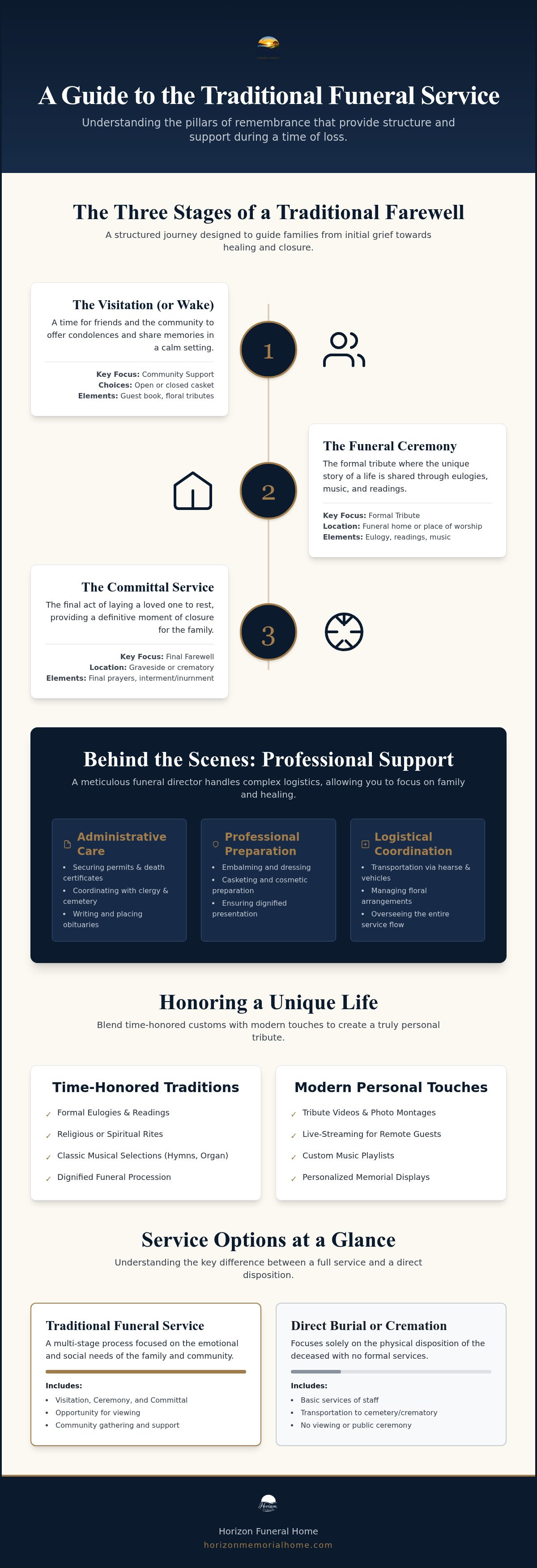 Information graphic for What Is Included in a Traditional Funeral Service? A Compassionate Guide