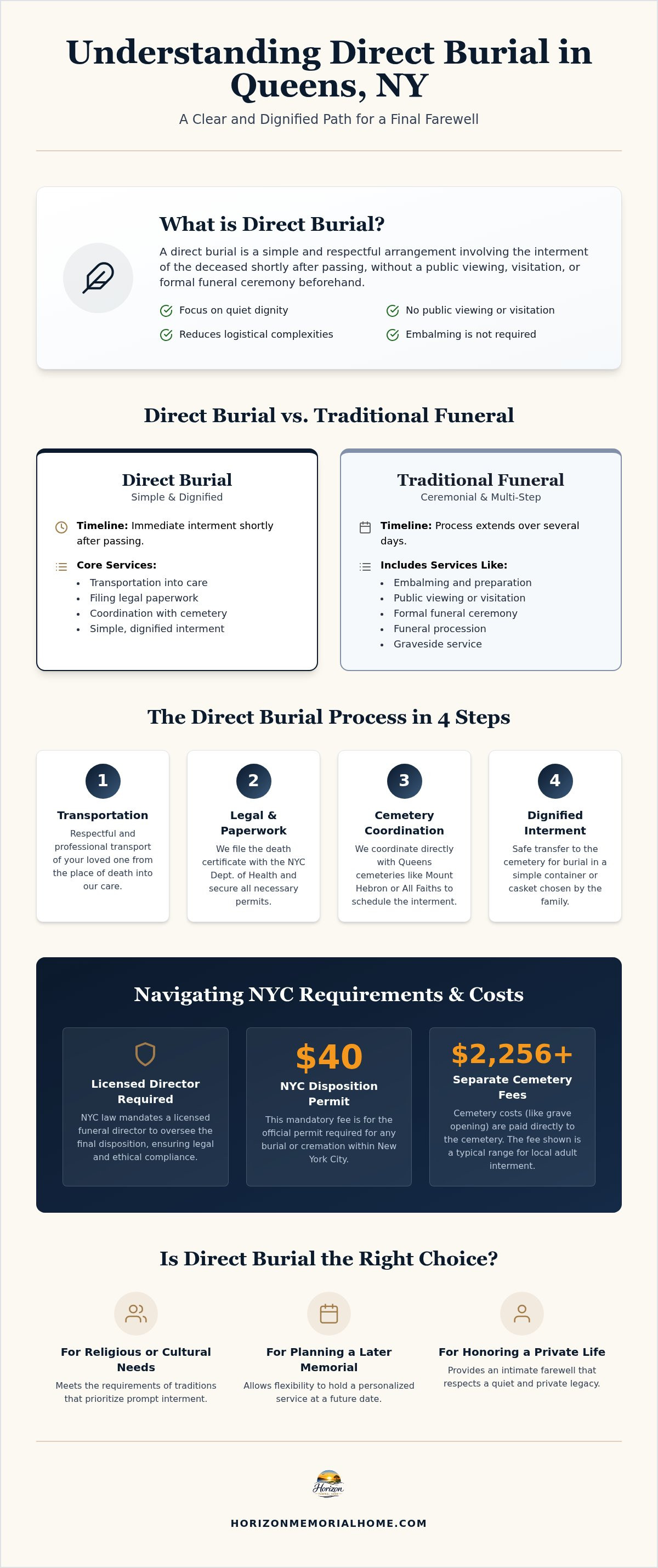 Information graphic for Direct Burial in Queens, NY: A Simple Guide for Families