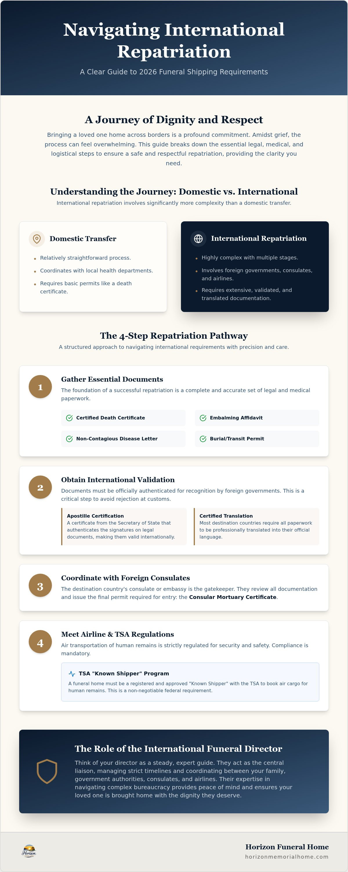 Information graphic for International Funeral Shipping Requirements: A 2026 Repatriation Guide